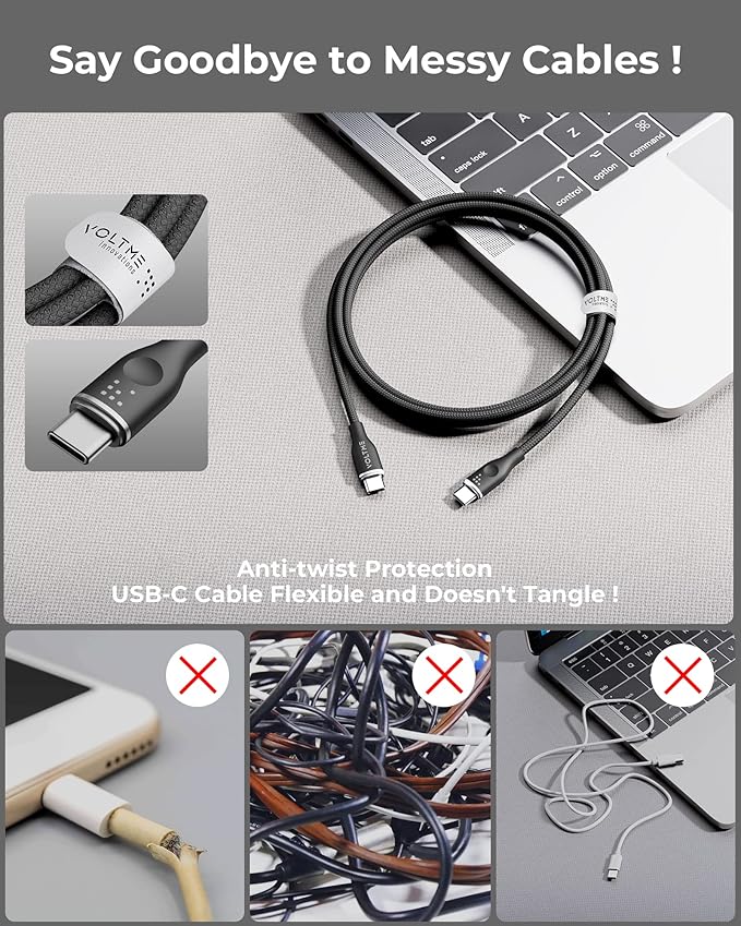 VOLTME USB C Cable (6ft 100W, 2-Pack), Premium Nylon USB C to USB C Cable 2.0, Type C Charging Cable Fast Charge for iPhone 17/16/15 Series,Galaxy S25/S24/S23,MacBook Pro 2020,and More