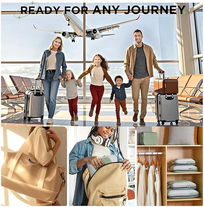 8 Set Compression Packing Cubes for Travel Essentials,Compressible Expandable Packing Cubes for Suitcase,OlarHike Luggage Organizer Bags for Travel,Handy Helper for Organizing Clothes(Matcha Green)