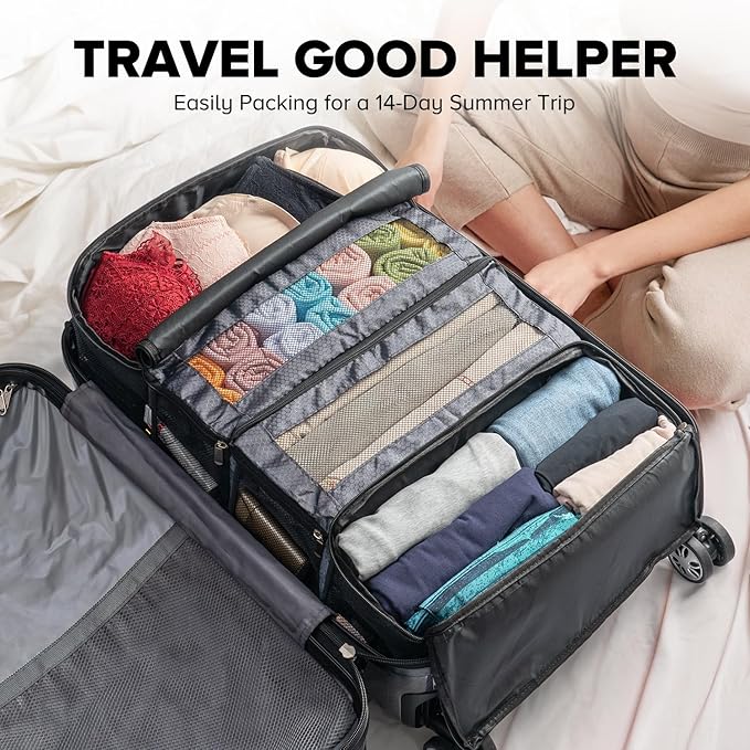 Suitcase Organizer, Travel Luggage Organizer Hanging Shelves Packing Cube Closet/Collapsible Portable Travel Organizer for Carry-on