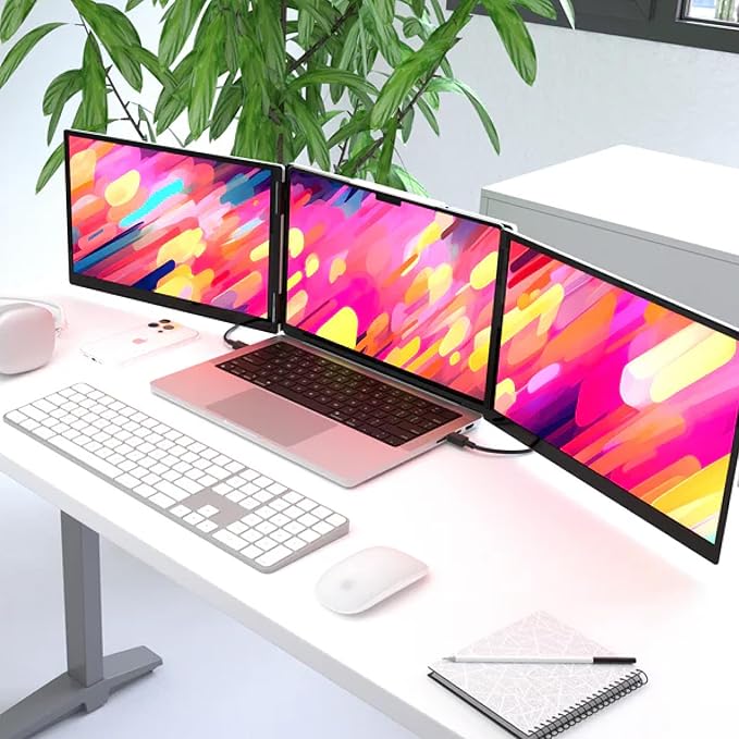 14" Pro Triple Laptop Glass Screen Extender, Dual 14" 2k Portable Monitors, 144Hz, 100% DCI-P3, 500 Nits, Aluminum Finish for 14" MacBook Pro & Windows, for Gaming, Creators, & Professional