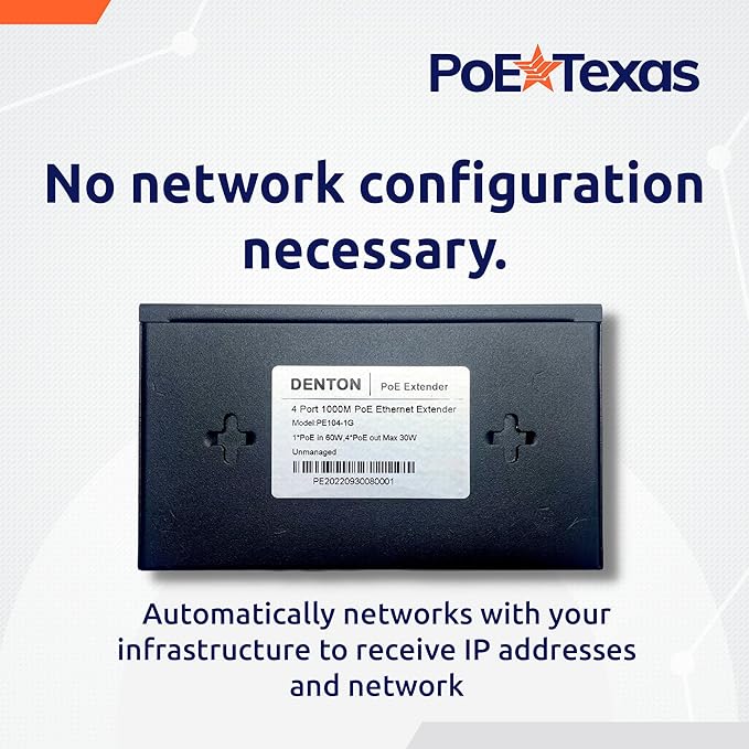 4 Port Gigabit PoE Extender with IEEE 802.3bt Uplink - Power Over Ethernet PoE+ Passthrough Switch with VLAN & 500 ft. Range Extension - Supports 802.3at/af IP Network, Security Cameras, VoIP, WiFi AP