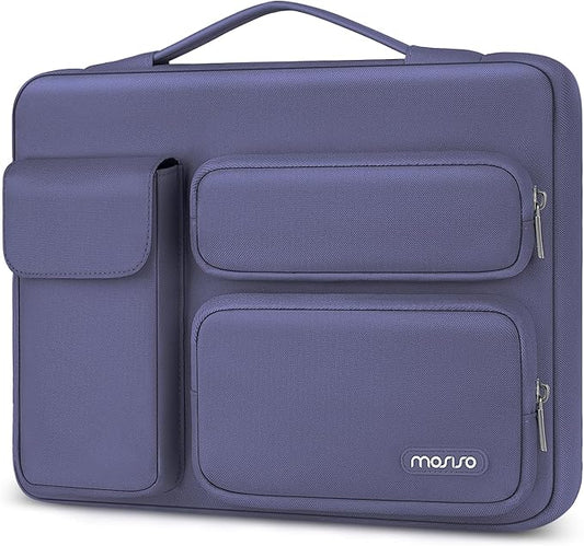 MOSISO 360 Protective Laptop Case 13.3 inch, 13-13.3 inch Laptop Sleeve Compatible with MacBook Air/Pro 13 / Pro 14, HP Dell ASUS Lenovo,Side Open Bag with 2 Raised&1 Flapover Pockets, Lavender Gray