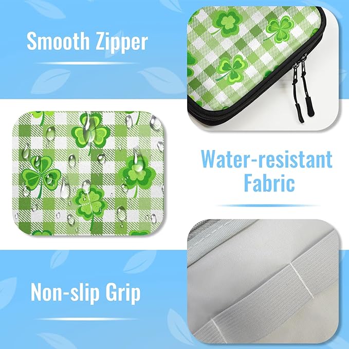 Clover Green Buffalo Plaid Electronics Travel Organizer Case, Tech Accessories Cable Storage Bag for Cords, Charger, Phone, Hard Drive