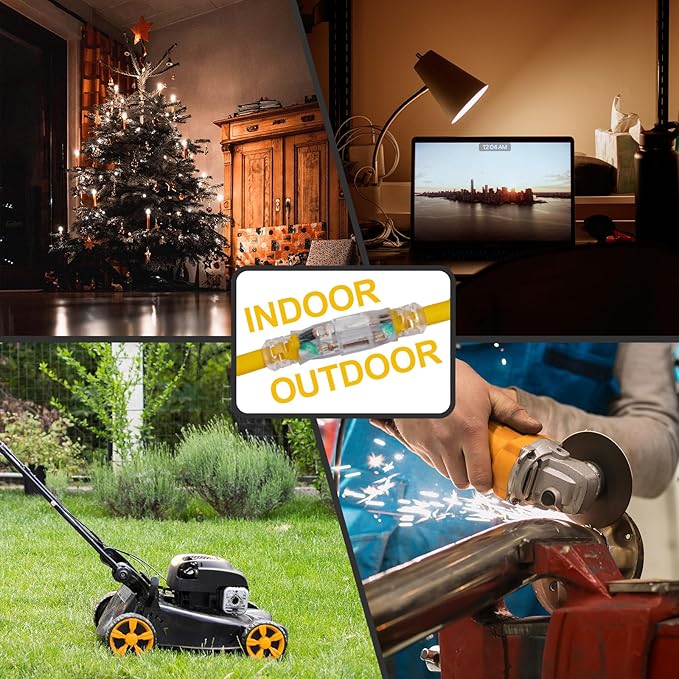 EP 2 Pack 25 Ft Lighted Outdoor Extension Cord - 12/3 SJTW Heavy Duty Yellow Extension Cable with 3 Prong Grounded Plug - Power Cord for Lawn, Garden, Appliances