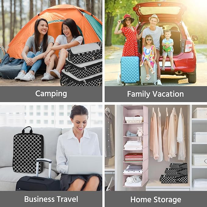 7 Pcs Compression Packing Cubes for Travel, Waterproof Suitcase Luggage Backpack Organizer with Toiletry Bag Travel Essentials for Women/Men-Plaid