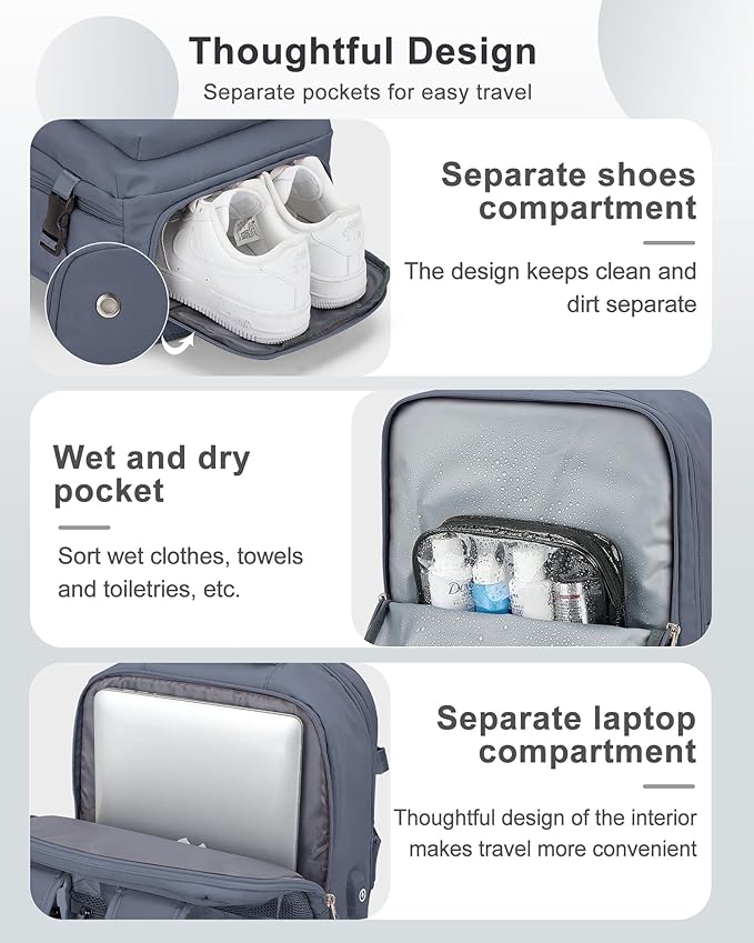 Carry On Backpack for Women, Large Travel Backpack Flight Approved, Waterproof 14 Inch Laptop Backpack Business Work Backpacks Men Mochila De Viaje, Blue