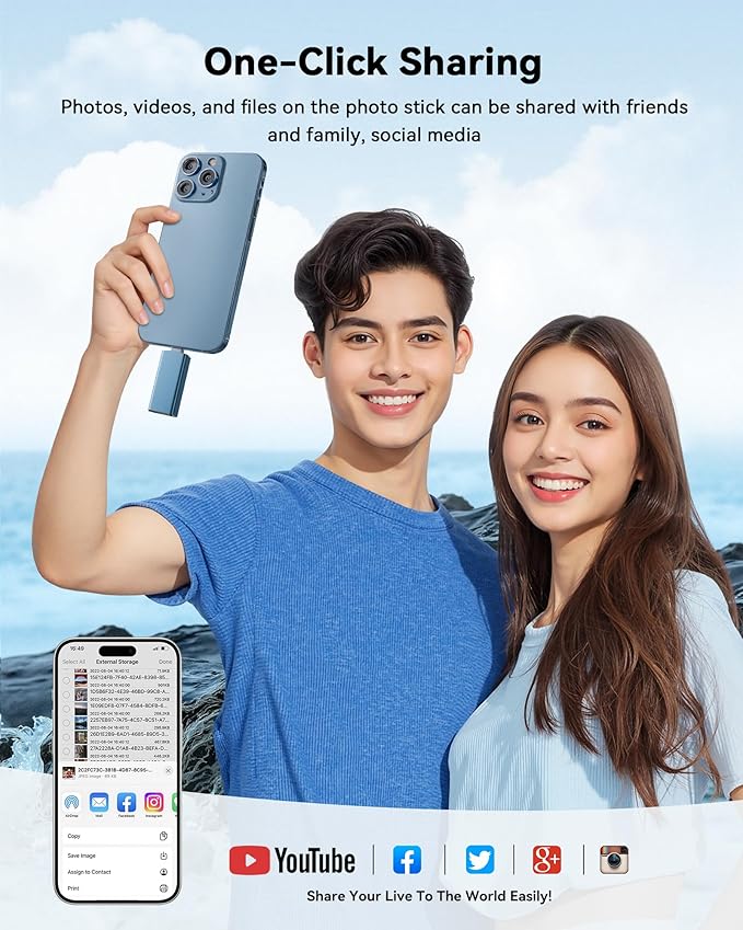 MFi Certified Flash Drive for iPhone 256GB, 3 in 1 Type-C USB Memory Stick Thumb Drive for Photos Videos, High Speed External Memory Storage Photo Stick for iPhone iPad Android PC (Sky Blue)