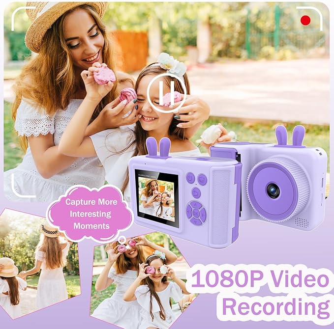 Kids Camera Instant Print,1080P Instant Camera Toddler Camera for Kids That Print Photos, Christmas Birthday Gifts for Girls, Digital Camera Toy for 3 4 5 6 7 8 9 10 Year Old Boys SD Card (Purple)