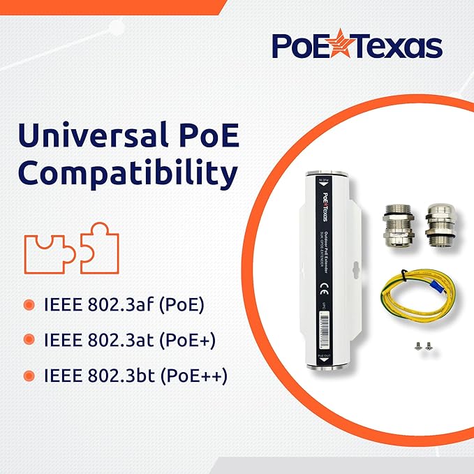 PoE Texas Outdoor PoE Extender - IP67 Waterproof Direct Burial Repeater - High-Speed Ethernet Booster Extends Power Gigabit Data Range up to 660' - IEEE 802.3bt/at/af Compliant for IP Cameras, VoIP