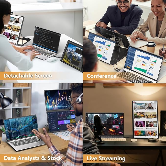 Laptop Screen Extender 2.5K Monitor - 16" Triple Portable Monitor 2560x1600P QHD 100% sRGB IPS 235° Rotation Detachable Screen Design Extra Compatible with Mac Wins Dex Chrome Fits 13"-17" Laptops