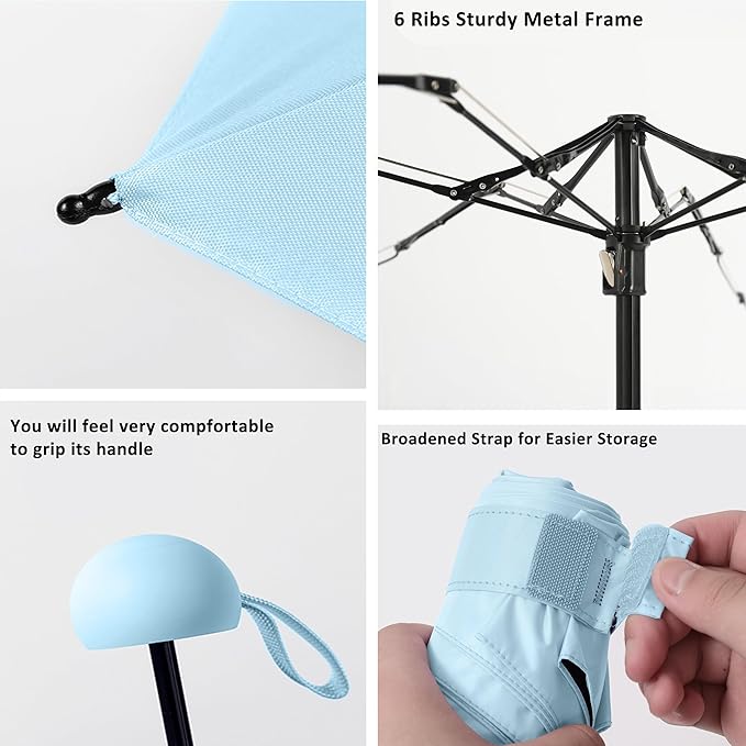 BAODINI Travel Essentials Mini Umbrella for Purse With Case Small Compact UV Sun Protection Lightweight Tiny Pocket Manual Open Close Umbrella for Women Kids and Men Fit Purse Backpack