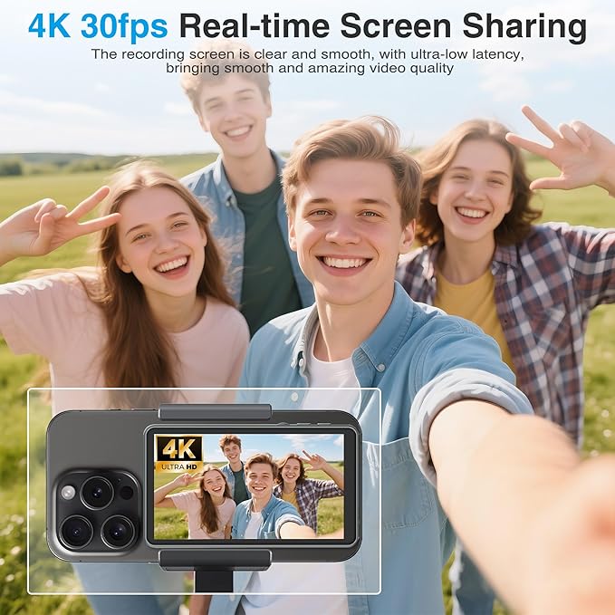 Magnetic Phone Vlog Selfie Monitor Screen - Back Camera Selfie Monitor - 1080P Display can Wirelessly Connect to Mobile Phones - Rear Camera Selfie Screen with Remote Controller(Grey)