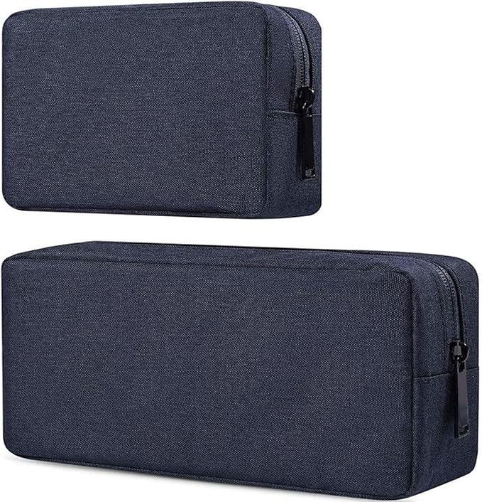 dealcase Travel Electronics Cable Organizer Bag Accessories Bag,Canvas Waterproof Universal Electronics/Accessories Multifunction Carrying Case Gadgets Bag Pouch 2 pieces,Navy Blue(Small+Big)