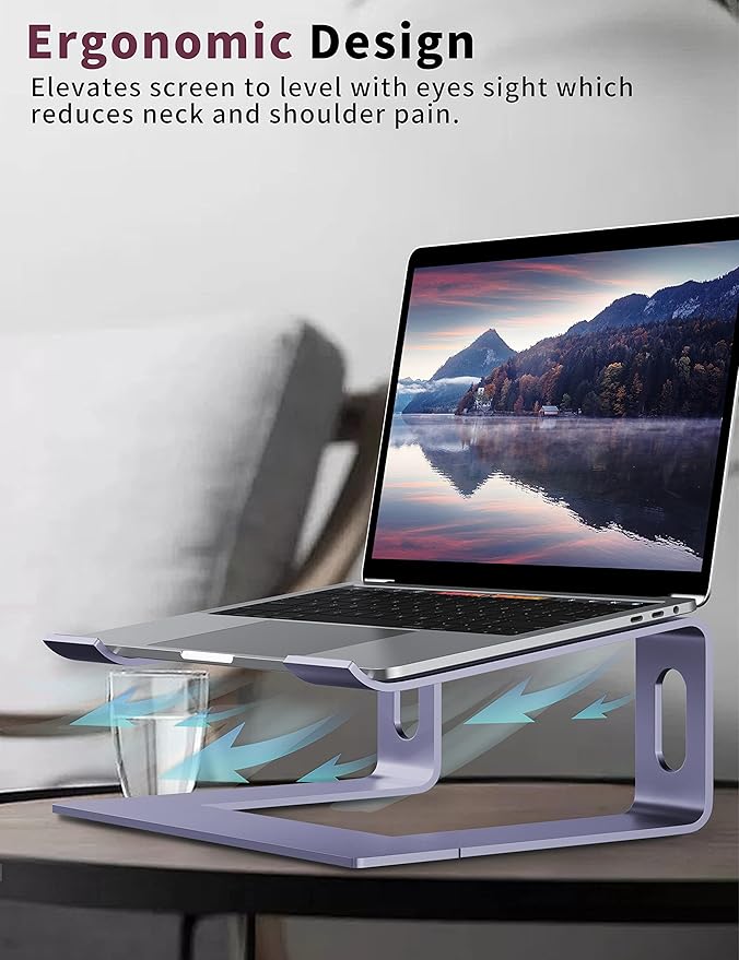 ALASHI Laptop Stand for Desk, Aluminum Computer Riser, Ergonomic Notebook Holder, Detachable Metal Laptops Elevator, PC Cooling Mount Support 10 to 15.6 Inches Notebook, Light Purple