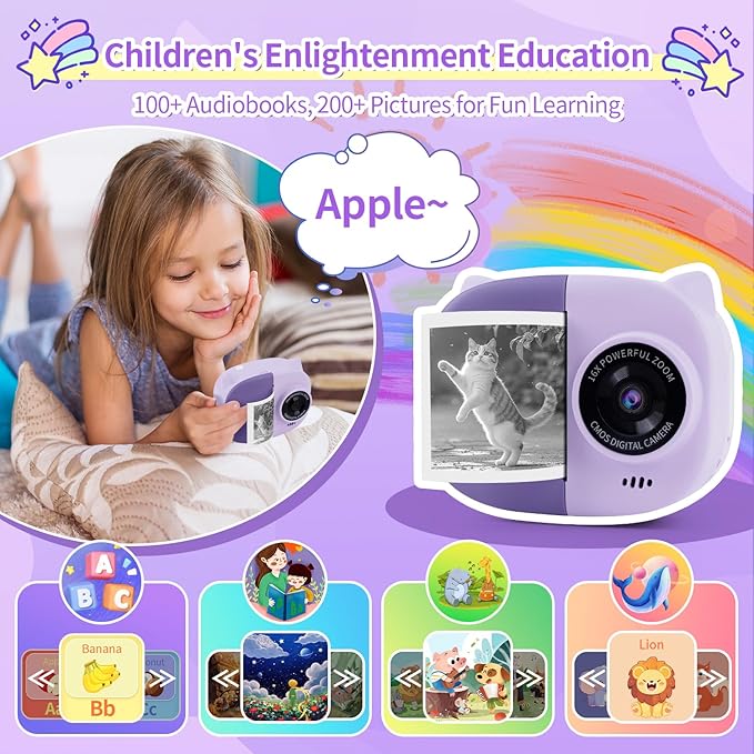 Rongta Instant Print Camera for Kids, Children Portable Photo Printer for Birthday Gifts, Kids Toys, 2.4 Inch Screen Kid Digital Camera for Girls Boys Age 3 4 5 6 7 8 9 10 (Purple)