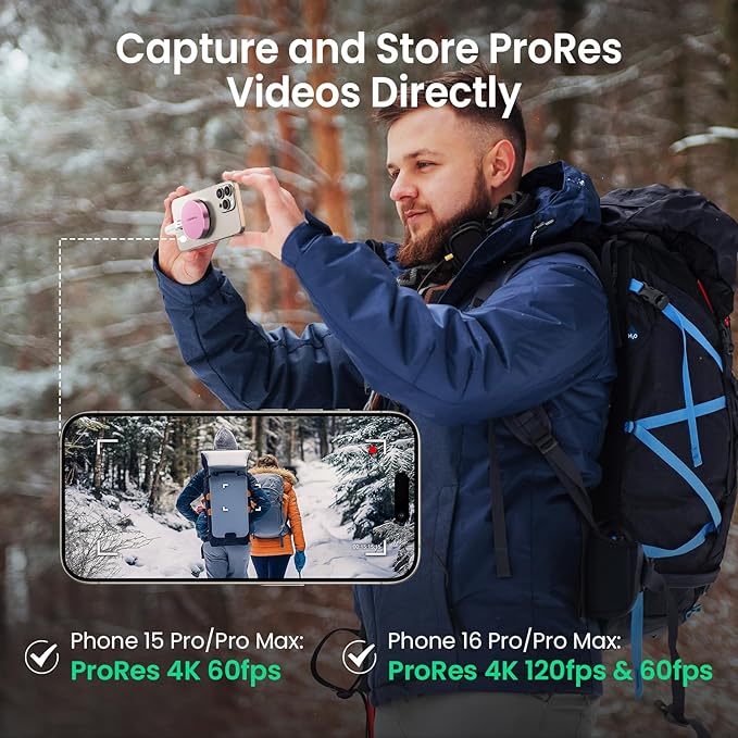 IGIERA 1TB Magnetic Portable SSD, External Solid State Drives with USB-C 3.2 Gen 2x2, Speed Up to 2000MB/s, Compact & Durable, Compatible with iPhone 15/16 Series and Other USB-C Devices, Pink