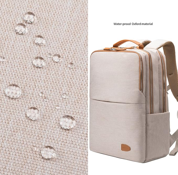 NOBLEMAN Best Laptop Backpack for Women, Professional Adult Office Commuter Womens Computer Backpack, Luxury Lightweight Carry on Travel Personal Item Bag For Airlines Fits 16 Laptop (Beige Plus)