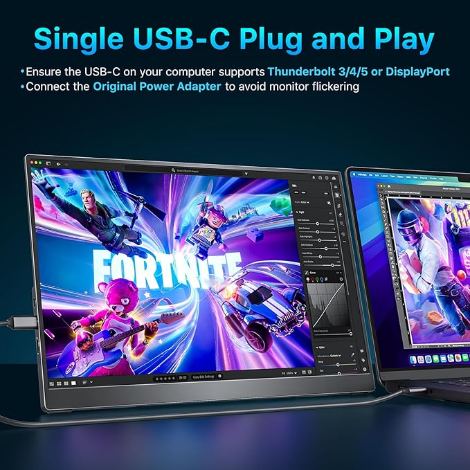 cocopar Portable Monitor 16 Inch 2.5K 120Hz 110% sRGB Travel Monitor with Speaker HDMI USB-C External Display for Laptop MacBook Surface PC Xbox PS4/5, VESA Mountable, with Kickstand