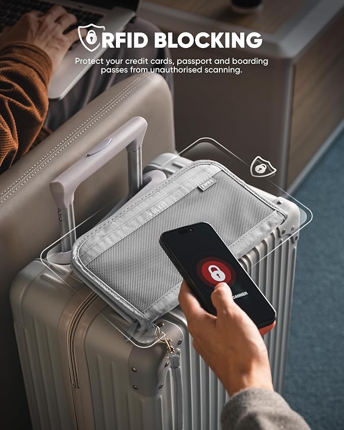 VULKIT Passport Wallet Passport Family Holder RFID Blocking Travel Card Organizer with Wrist Strap for Men or Women(Grey)