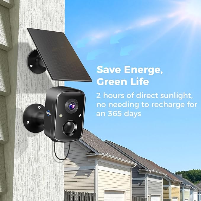 Hiseeu Security Cameras Wireless Outdoor, Solar Powered 3K 4MP Surveillance WiFi Cameras for Home Security Outside, PIR/AI Motion Detection, Waterproof, Color Night Vision, 2-Way Audio, Black