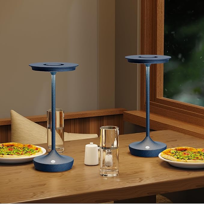 LED Cordless Table Lamp Rechargeable - Outdoor 6000mAh Battery Operated Portable Table Lights 3 Color Stepless Dimming Table Lamps with Memory Function for Patio Restaurant Dining Blue