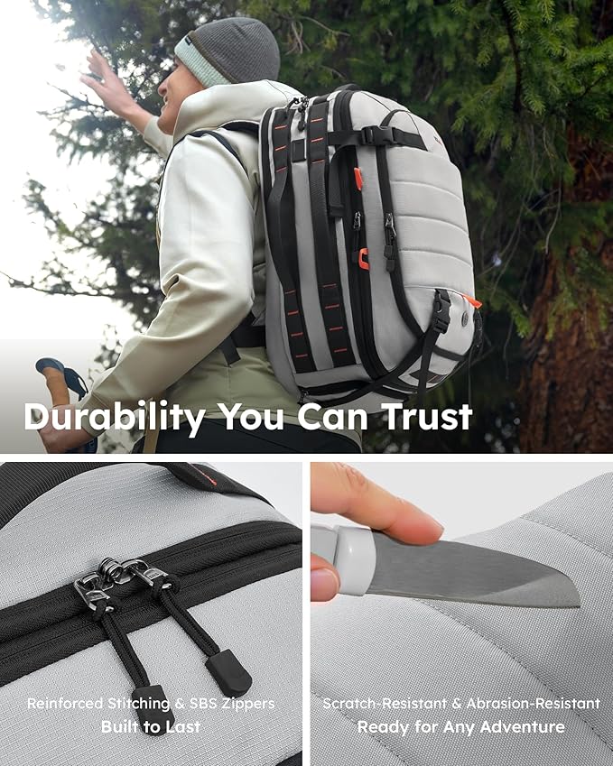 Tolaccea Carry on Travel Backpack, TSA Friendly Flight Approved Laptop Backpack Duffle Bag for Men Women with Dual Laptop Storage for 17.3", Expandable Business Rucksack 40L-50L Large - Grey