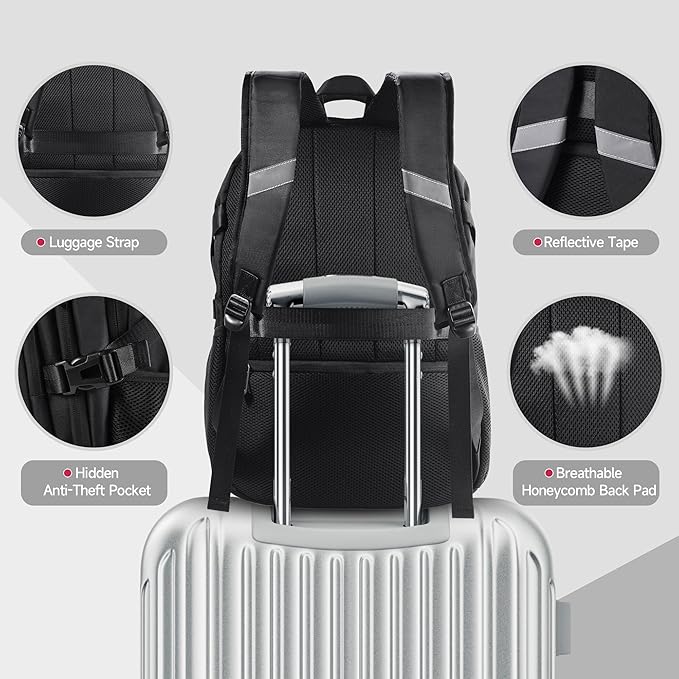 Laptop Travel Backpack with USB Charging Port, Anti-Theft Travel Business Backpack Fits 17 Inch Notebook, 30L Water-Resistant Work Computer Backpack, College School Bookbag for Men Women, Red/Black