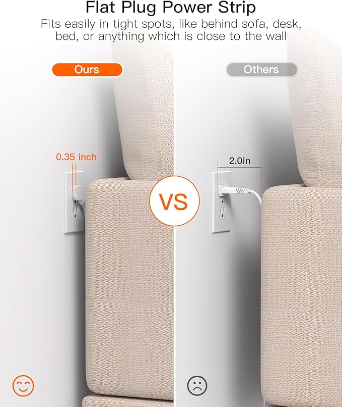 10FT Surge Protector Power Strip, Flat Extension Cord with 2 USB C, Flat Plug Power Strip, 4 Widely Outlets and 4 USB Charging Ports, Outlet Extender, 900 Joules, for Home Office Dorm Room Essentials