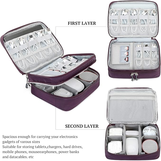 MIRLEWAIY Electronics Cable Organizer Bag, Water-resistant Tech Pouch, Portable Travel Cord Organizer, Electronics Accessories Carrying Case for Charger, Cable, Earphone, SD Cards, Blue