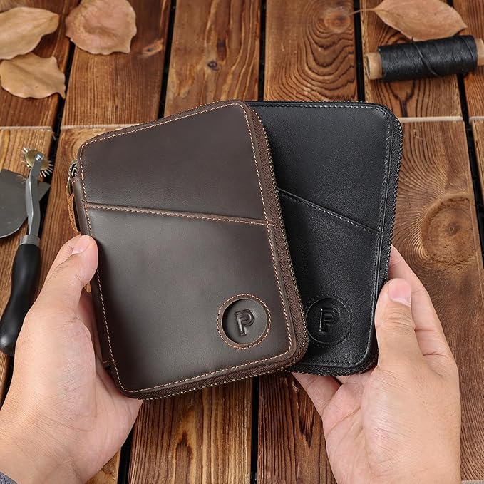 Polare Full Grain Leather Travel Passport Wallet With AirTag Slot RFID Blocking Passport Holder Soft Bifold Cover Case with YKK Zipper