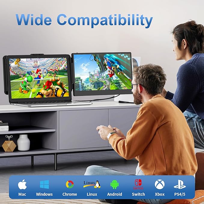 New Upgraded Laptop Screen Extender Portable Monitor,1080P FHD IPS Screen,Monitor Extender for Laptop,Fit for 13-17" Laptops, Plug & Play Compatiable with Wins/Mac/Android/Switch (Dual 14")