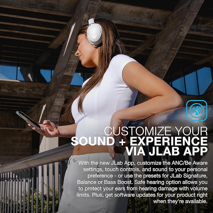 JLab JBuds Lux ANC Wireless Headphones, Cloud White, Hybrid Active Noise Cancelling, Customizable Sound, Spatial Audio Compatible, Premium Over-Ear Bluetooth Headset