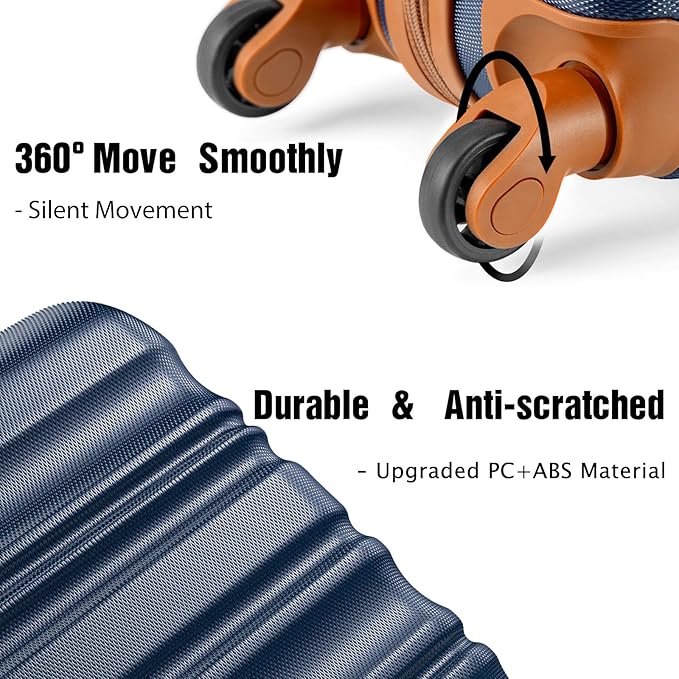 LONG VACATION Luggage Set 6 Piece Luggage ABS hardshell TSA Lock Spinner Wheels Luggage Carry on Suitcase (NAVY, 6 piece set)