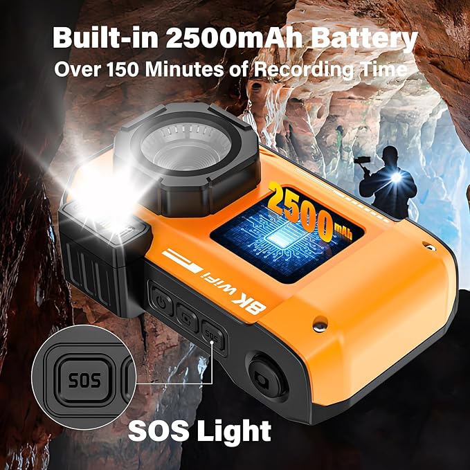 8K UHD 70MP WiFi Digital Camera with 64GB Card Rugged Waterproof Dustproof Shockproof 33FT Underwater Camera Dual-Screen Selfie for Snorkeling Autofocus Point and Shoot Digital Camera (Orange)
