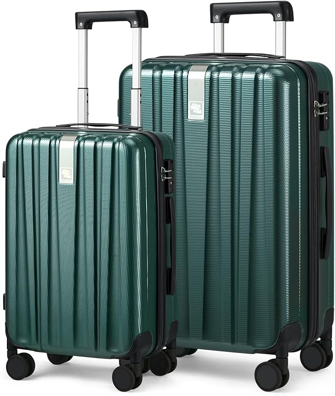 Hanke Luggage Sets 2 piece Carry On Luggage with Wheels PC Hard Shell Suitcases Lightweight Travel Luggage Travel Suitcase Woman Men 20/29 Inch (Blackish Green)