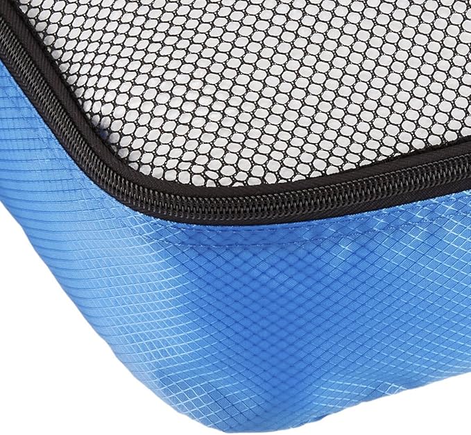 Amazon Essentials 4-Piece Packing Cubes Travel Accessories Set, Luggage Organizer with Double Zipper, Mesh Top, 100% Polyester, 2 Medium/2 Large, Blue (Previously Amazon Basics)