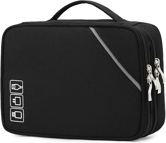 Lanola Electronic Organizer,Travel Cable Organizer Bag Pouch Electronic Accessories Carry Case Portable Double Layers Storage Bag for Cable,Cord,Charger,Phone,Earphone,Power Bank,Memory Cards - Black