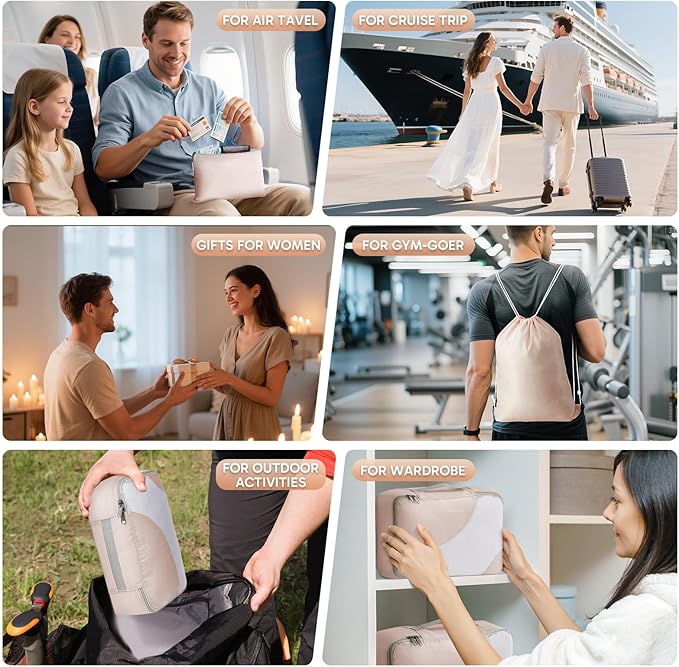 10 Set/8 Set Packing Cubes for Travel, Gifts for Women Mom,Anti-Tearing Suitcase Organizer for Luggage with Shoe & Hanging Toiletry Bag,OlarHike Vacation Essentials & Accessories for Cruise Ship,Cream