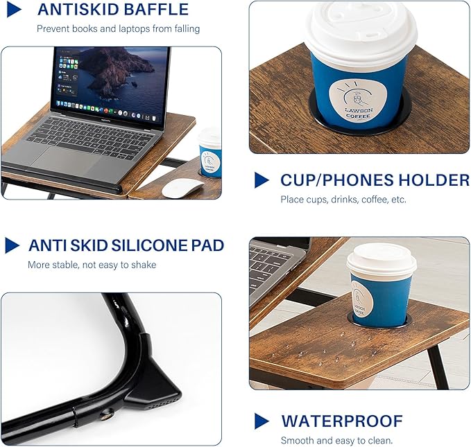 Laptop Desk for Bed Couch, Adjustable Foldable Bed Table with Cup Holder, Breakfast Serving Tray, Portable Laptop Lap Desk Stand for Working Reading Writing Eating Gaming in Bed Sofa Floor(RetroBrown)