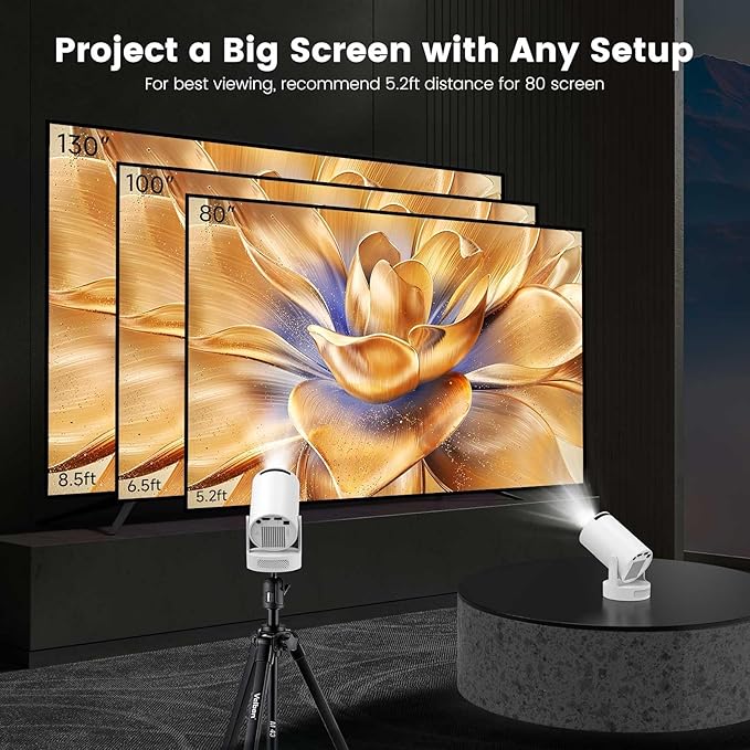 Mini Projector with WiFi and Bluetooth, Support 4K 1080P 170 ANSI Auto Keystone Correction, 210° Rotatable Portable Projector, 25"-110" Screen Video Projector for Smartphone/Laptop