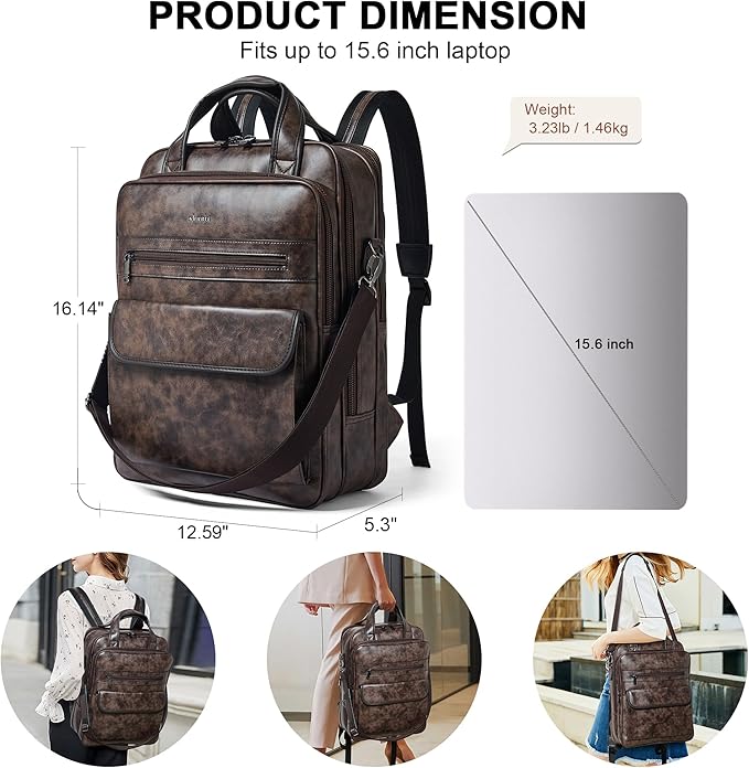 Shrrie Laptop Backpack for Women and Men, 15.6 Inch Vegan Leather Computer Backpack Professional Water-Resistant Casual Daypack for Work Business College Travel Office,Two-toned Coffee