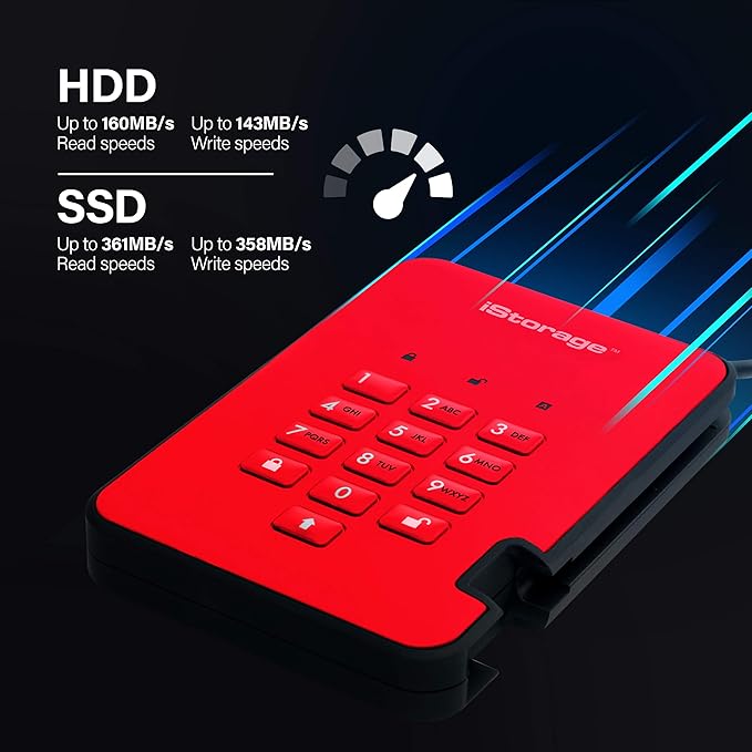 iStorage diskAshur2 SSD 128GB Red| Secure portable solid state drive | Password protected | Dust & water resistant | Hardware Encryption