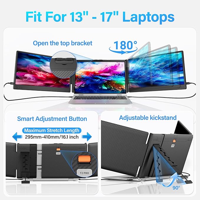 Laptop Screen Extender Portable Monitor, 14.2" 1080P FHD IPS Screen, Monitor Extender for Laptop, Fit for 13-17" Laptops, Plug & Play Compatiable with Wins/Mac/Android/Switch (Triple 14.2")