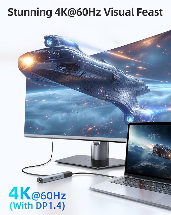 MOKiN 10Gbps USB C Hub Ethernet, 7 in 1 USB C Adapter for MacBook Pro/Air with 4K@60HZ HDMI, 3*USB-C 10Gbps Data, RJ45, USB 2.0, 100W PD, USB C Dongle for MacBook Pro/Air/Dell/HP/Thinkpad/Lenovo.