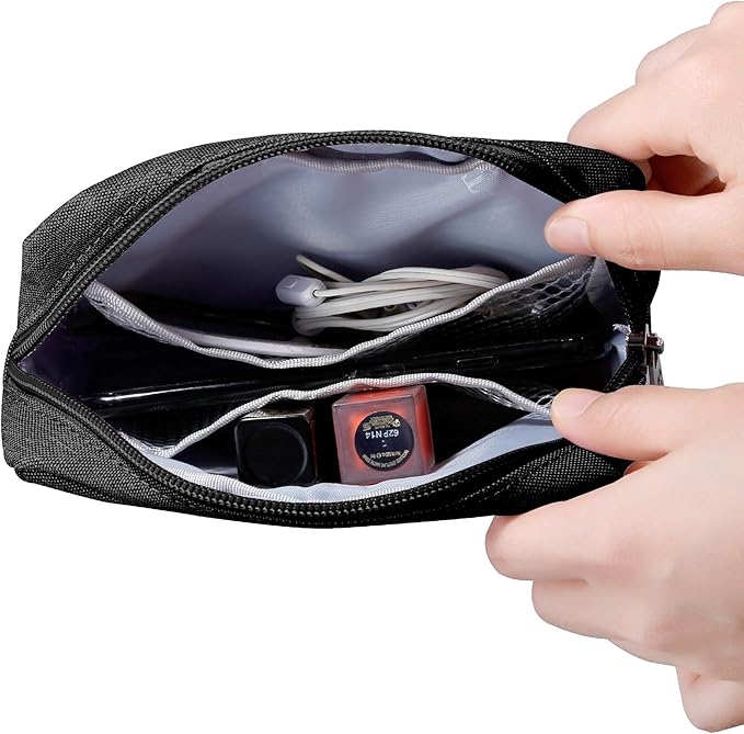 E-Tree Cute Small Pouch, Makeup Cosmetic Bag,Make up Bag for Purse,Toiletry Zipper Pouch,Tech Bag,Electronic Organizer Travel Case,Storage Pouches for Organization Black