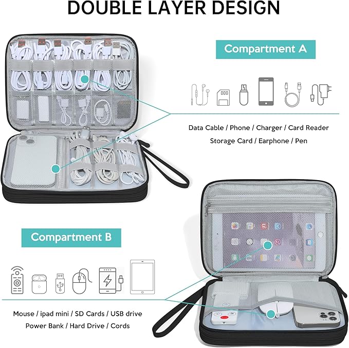 CILLA Electronics Organizer Travel, Travel Cord Organizer Case, Compact Electronics Accessories Bag for Cable, Cord, Charger, Phone