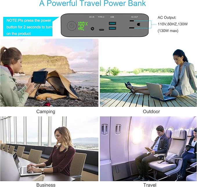 27000mAh AC 130W Outlet Portable Laptop Charger (TSA-Approved), Travel Laptop Power Bank & External Battery Pack for MacBook, CPAP,Projector, Drone Headphone and More