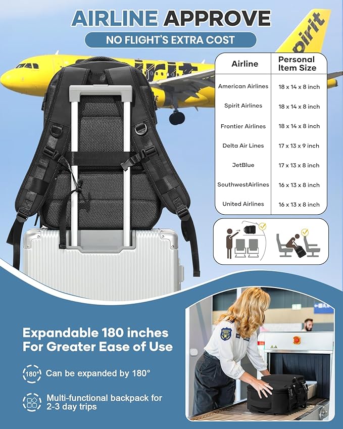 Vacuum Travel Backpack with Pump for Women,Personal Item Carry on Backpacks Flight Approved 18x14x8 inches for Men,Laptop Waterproof Work Compression bags Casual Daypack. Black