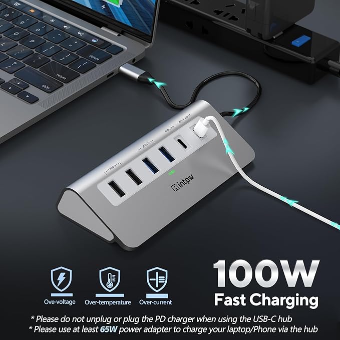 USB C Hub, INTPW 9-in-1 USB C Hub Multiport Adapter with 4K HDMI, PD 100W, Type-C and 2 USB A 3.0 5Gbps, 2 USB A 2.0, SD/TF Card Reader, Aluminum USB Hub for Laptop, iPhone 16/15 Series, MacBook, iPad