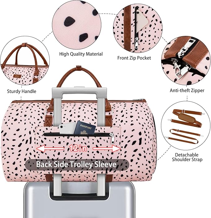 4pcs Convertible Garment Duffel Bag for Travel - 50L 2-in-1 Carry On Weekender Overnight Bag with Toiletry Bag, Fits Suits & Dresses, Trolley Sleeve, Hanging Suit Compartment, Waterproof Shoe Pocket
